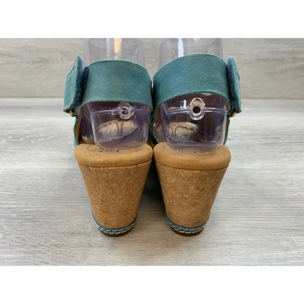 Clarks Women's Teal Blue Suede Cork Wedge Sandals 9 Casual Comfort Shoes